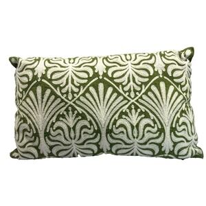 PIER 1 Pillow Green Malaysian Palma Pattern Embroider Lumbar Throw Accent 19x12